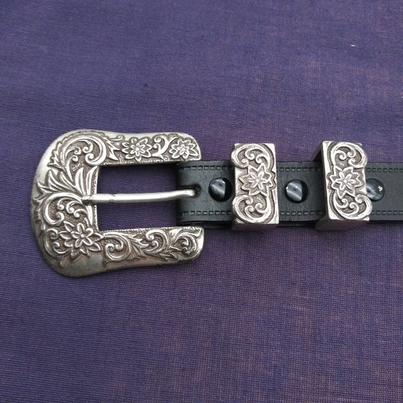 VTG Black Leather Concho Belt main image 4
